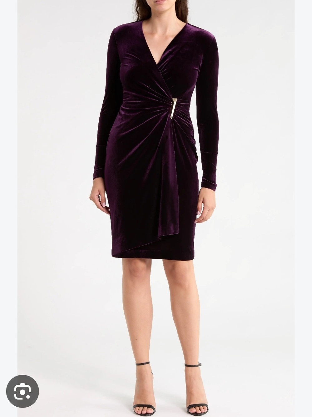 Calvin Klein Deep Plum Velvet Wrap-Detail Long-Sleeve Dress